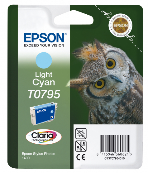 Epson T0795 (Owl) Light Cyan Ink Cartridge - Claria Photographic Ink (C13T07954010) 
