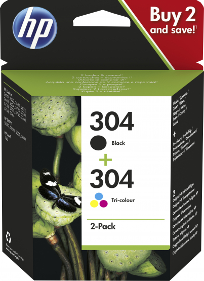 HP 304 2-pack Black/Tri-Colour Original Ink Cartridge - Cyan, Magenta, Yellow (3JB05AE) 