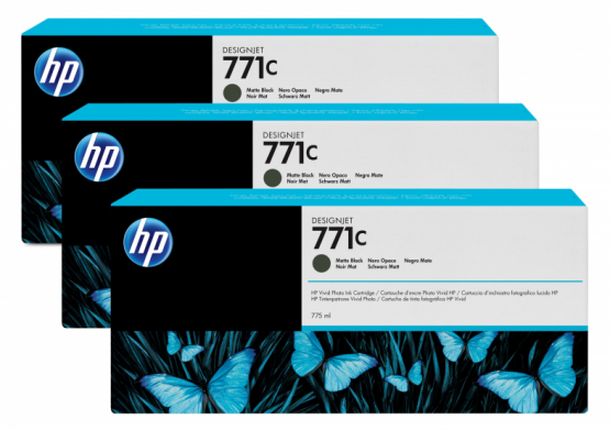 HP 771C Matte Black DesignJet Ink Cartridge (3 Pack) (B6Y31A) 