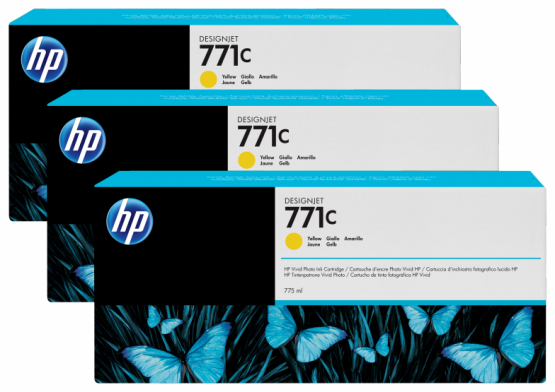 HP 771C Yellow DesignJet Ink Cartridge (3 Pack) (B6Y34A) 