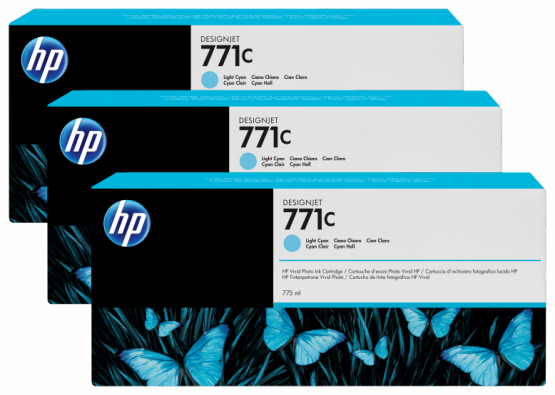 HP 771C Light Cyan DesignJet Ink Cartridge (3 Pack) (B6Y36A) 