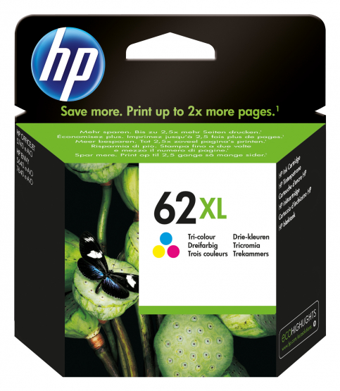 HP 62XL High Yield Tri-Colour Original Ink Cartridge - Cyan, Magenta, Yellow (C2P07AE) 