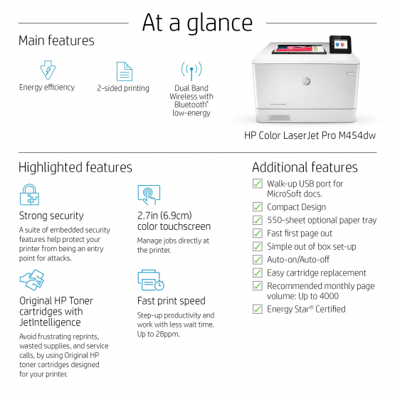 HP Color LaserJet Pro M454dw A4 Printer (W1Y45A#B19) 