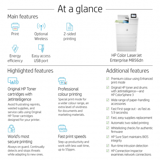 HP Color LaserJet Enterprise M856dn Printer (T3U51A#B19) 