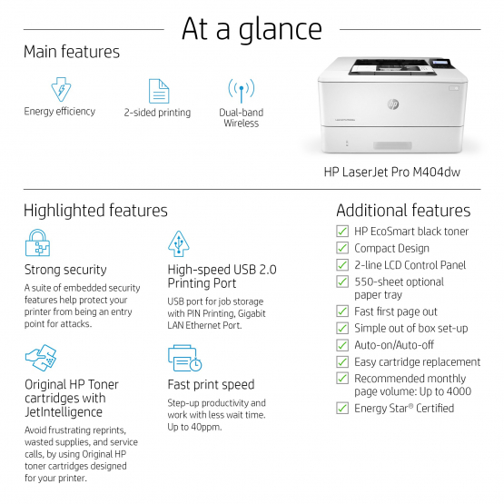 HP LaserJet Pro M404n Printer (W1A52A#B19) 