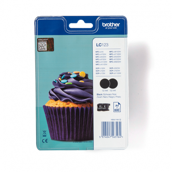 Brother LC123BKBP2 Black Ink Cartridge (2 Pack) (LC123BKBP2) 