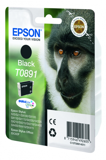Epson T0891 (Monkey) Black Ink Cartridge - DURABrite Ultra Ink (C13T08914011) 