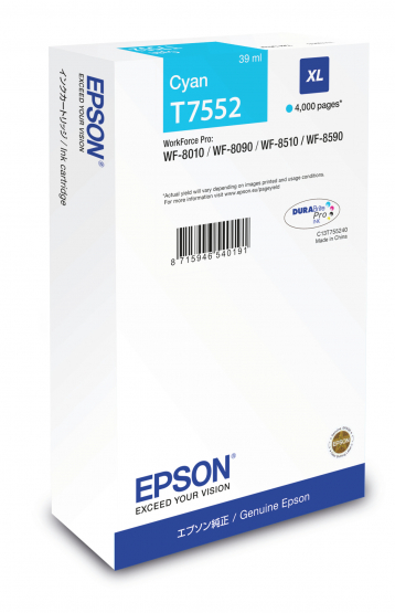 Epson T7552 XL Cyan Ink Cartridge - High Capacity (C13T755240) 