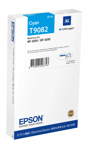 Epson T9082 XL Cyan Ink CartridgeГђвЂ™Г‚В - High Capacity (C13T908240) 