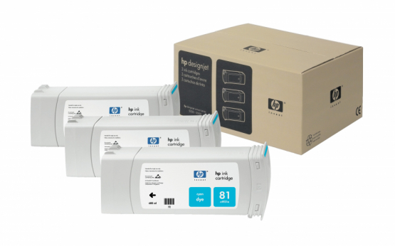 HP 81 Cyan Original DesignJet Ink Cartridge (3 Pack) (C5067A) 
