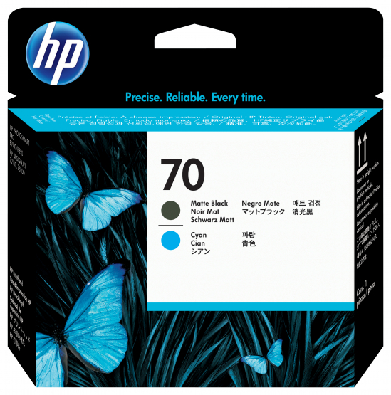 HP 70 Matte Black and Cyan Original DesignJet Printhead (C9404A) 