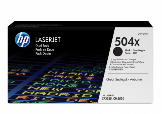 HP 504X Black Original Toner Cartridge (2 Pack) - High Capacity (CE250XD) 