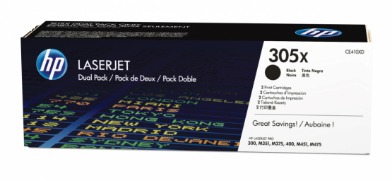 HP 305X Black Original Toner Cartridge (2 Pack) - High Capacity (CE410XD) 