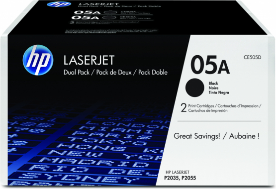 HP 05A Black Original Toner Cartridge (2 Pack)(CE505D) 
