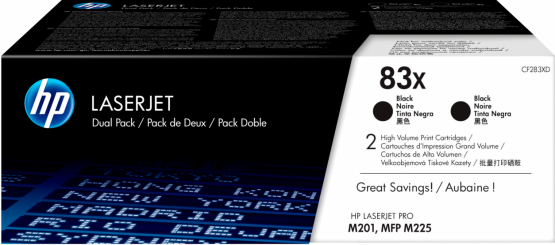 HP 83X Black Original Toner Cartridge (2 Pack) - High Capacity (CF283XD) 