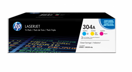 HP 304A Original Toner Cartridge Multi-Pack - Cyan, Magenta, Yellow (CF372AM) 
