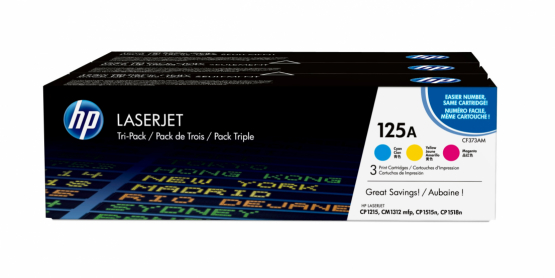 HP 125A Cyan/Magenta/Yellow Original Toner Cartridge (3 Pack)(CF373AM) 