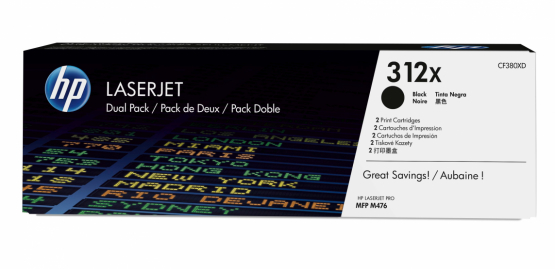 HP 312X Black Original Toner Cartridge (2 Pack) - High Capacity (CF380XD) 
