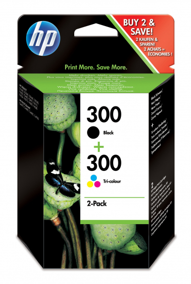 HP 300 2-pack Black/Tri-Colour Original Ink Cartridge - Cyan, Magenta, Yellow (CN637EE) 