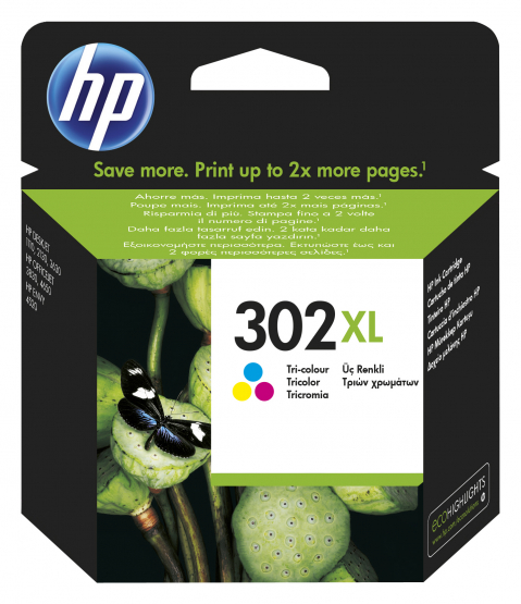 HP 302XL Tri-Colour Original Ink Cartridge - Cyan, Magenta, Yellow (F6U67AE) 