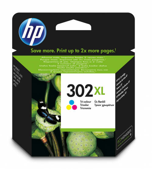 HP 302XL Tri-Colour Original Ink Cartridge - Cyan, Magenta, Yellow (F6U67AE) 