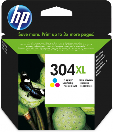 HP 304XL Tri-Colour Original Ink Cartridge - Cyan, Magenta, Yellow (N9K07AE#BGX) 
