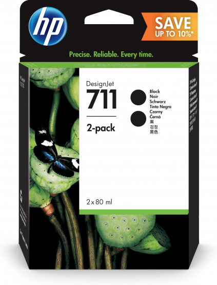 HP 711 Black Original DesignJet Ink Cartridges (2 Pack) (P2V31A) 