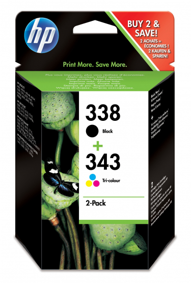 HP 338 Black + 343 Tri-color Original Ink Cartridges (2 Pack) (SD449EE) 