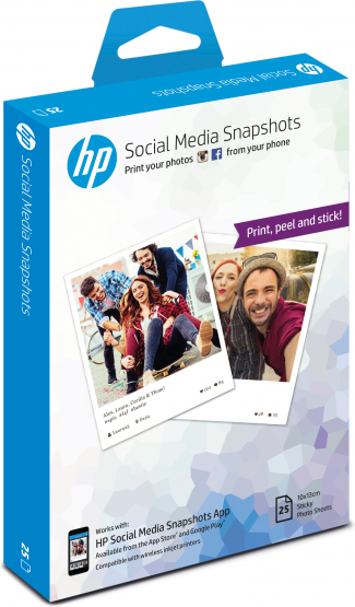 HP Social Media Snapshots Removable Sticky -25 sht/10 x 13 cm photo paper White Semi-gloss(W2G60A) 