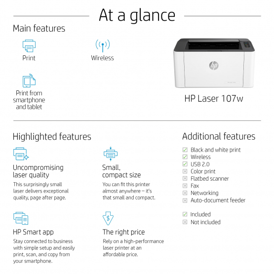 HP 107w Laser Printer (4ZB78A#B19) 