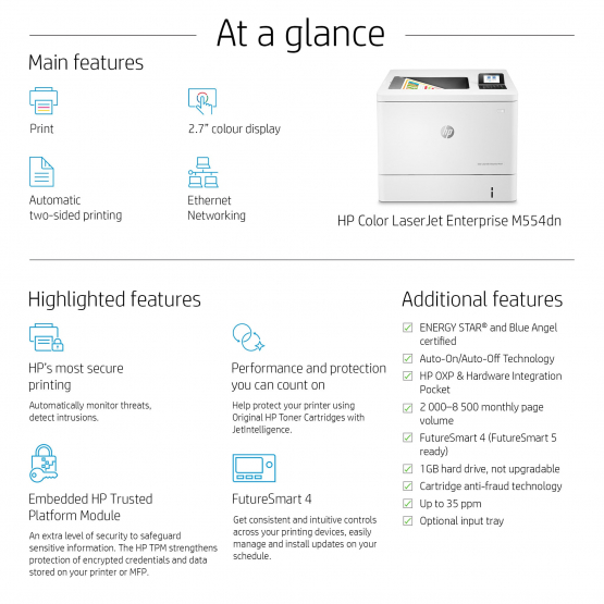 HP Color LaserJet Enterprise M554dn Printer (7ZU81A#B19) 