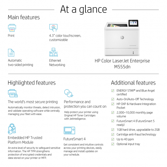 HP Color LaserJet Enterprise M555dn Printer (7ZU78A#B19) 