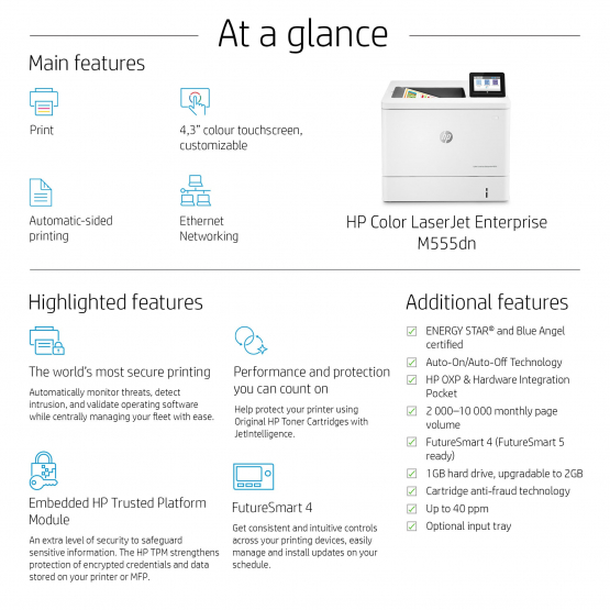 HP Color LaserJet Enterprise M555dn Printer (7ZU78A#B19) 