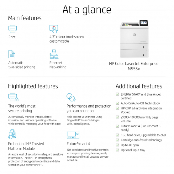 HP Color LaserJet Enterprise M555x Printer (7ZU79A#B19) 