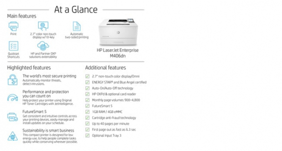 HP LaserJet Enterprise M406dn Printer (3PZ15A#B19) 
