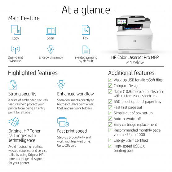 HP Color LaserJet Pro M479fnw Printer (W1A78A#B19) 