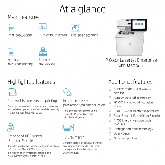 HP Color LaserJet Enterprise M578dn Printer (7ZU85A#B19) 