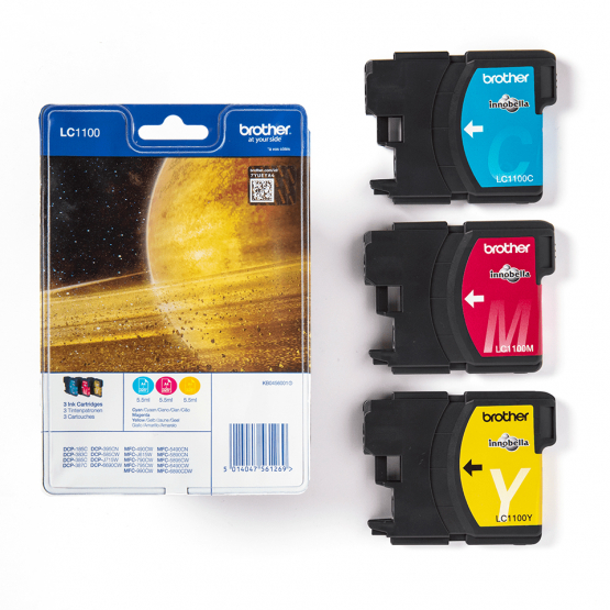 Brother LC-1100 Tri-Colour Toner Cartridge - Cyan, Magenta, Yellow (LC1100RBWBP) 