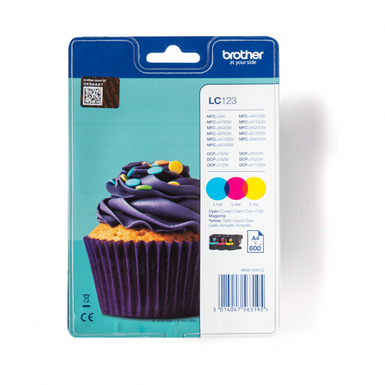 Brother LC-123 Ink Cartridges Tri-Colour - Cyan, Magenta, Yellow (LC123RBWBP) 
