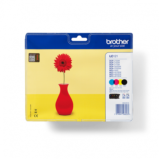 Brother LC-121 Ink Cartridge Multi-Pack - Black, Cyan, Magenta, Yellow (LC121VALBP) 