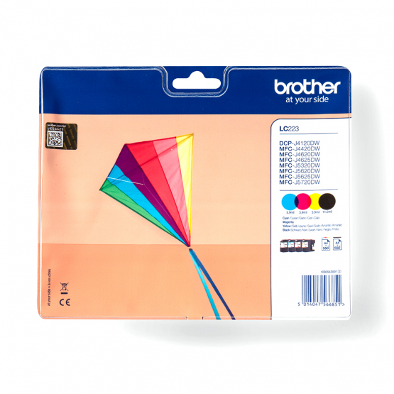 Brother LC223 Ink Cartridge Multipack - Black, Cyan, Magenta, Yellow (LC223VALBP) 