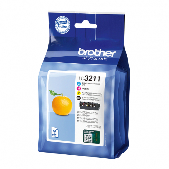 Brother LC-3211 Ink Cartridge Multi-Pack - Black, Cyan, Magenta, Yellow (LC3211VAL) 