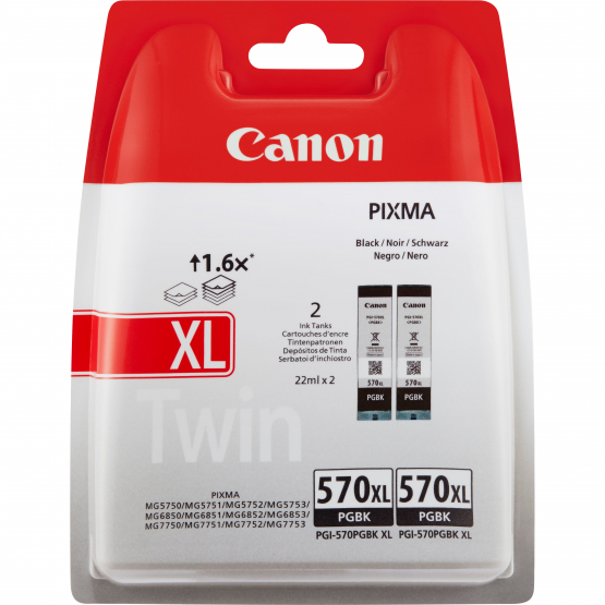 Canon PGI-570BK Black Ink Cartridge (2 Pack) - High Capacity (0318C007) 