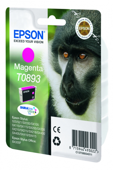 Epson T0893 (Monkey) Magenta Ink Cartridge - DURABrite Ultra Ink (C13T08934011) 