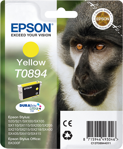 Epson T0894 (Monkey) Yellow Ink Cartridge - DURABrite Ultra Ink (C13T08944011) 