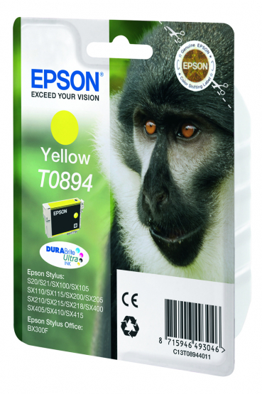 Epson T0894 (Monkey) Yellow Ink Cartridge - DURABrite Ultra Ink (C13T08944011) 