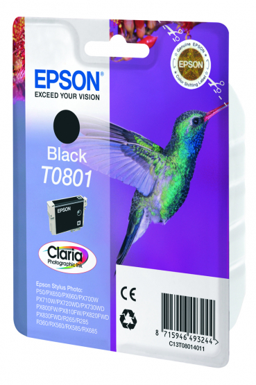 Epson T0801 (Hummingbird) Black Ink Cartridge - Claria Photographic Ink (C13T08014011) 