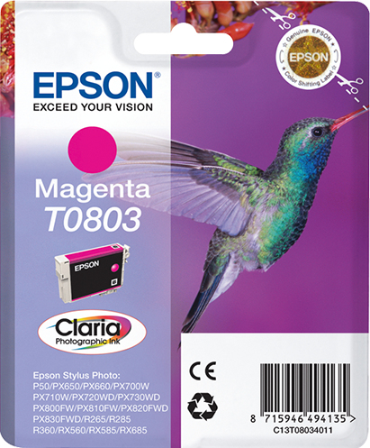 Epson T0803 (Hummingbird) Magenta Ink Cartridge - Claria Photographic Ink (C13T08034011) 