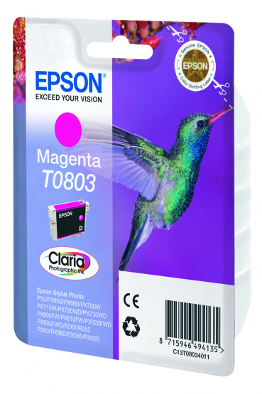 Epson T0803 (Hummingbird) Magenta Ink Cartridge - Claria Photographic Ink (C13T08034011) 