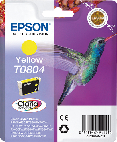 Epson T0804 (Hummingbird) Yellow Ink Cartridge - Claria Photographic Ink (C13T08044011) 